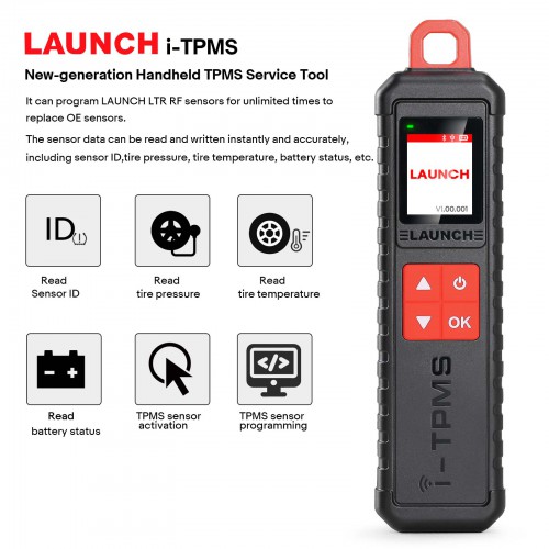4pcs Launch LTR-03 RF TPMS Sensor (Metal Valves/ Rubber Values) + Launch X-431 i-TPMS TSGUN TPMS Tire Pressure Detector