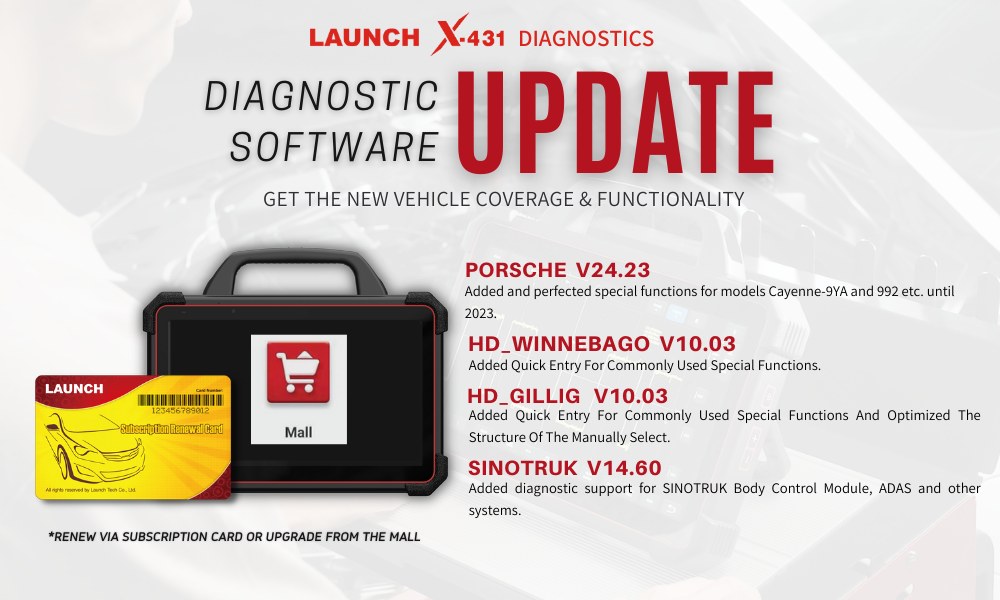 LAUNCH X431 software updates for Porsche and selective Heavy-Duty Trucks