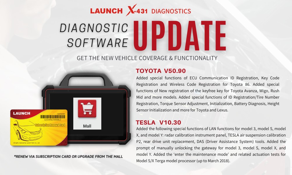 LAUNCH X431 December Update-Toyota, Tesla