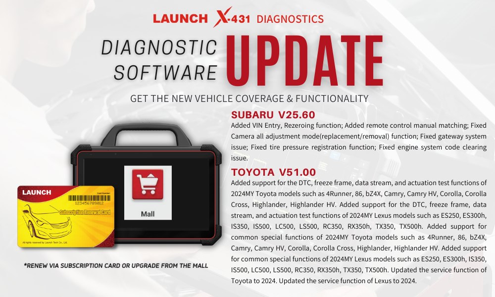 LAUNCH X431 Diagnostic Software Update Toyota V51.00 and Subaru V25.60