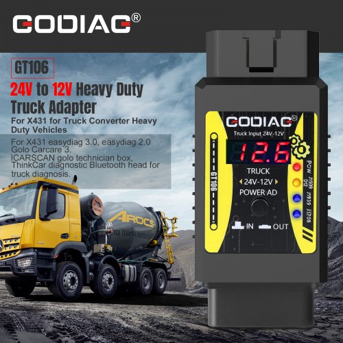 2024 Godiag GT106 24V to 12V Heavy Duty Truck Adapter Converter Supports Launch X431 Easydiag ThinkCar Thinkcar2 Thinkdiag
