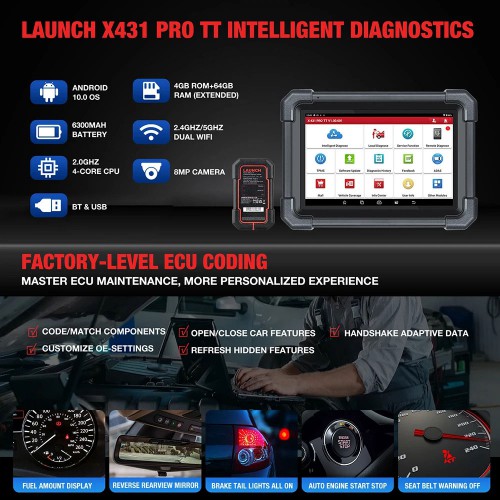 2024 Launch X431 PRO TT 8'inch Car Diagnostic Tool Come With DBScar VII Supports CAN FD DoIP 38+ Service, ECU Coding, CANFD DOIP, FCA, VAG Guide