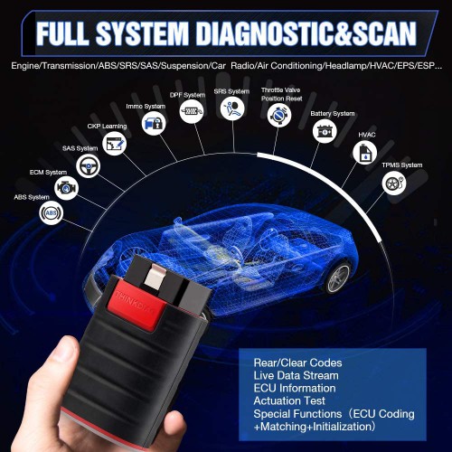 THINKCAR Thinkdiag Full System OBD2 Diagnostic Tool with All Brands License with OBD2 Bluetooth Adapter 16 Reset Services, Active Test, ECU Coding