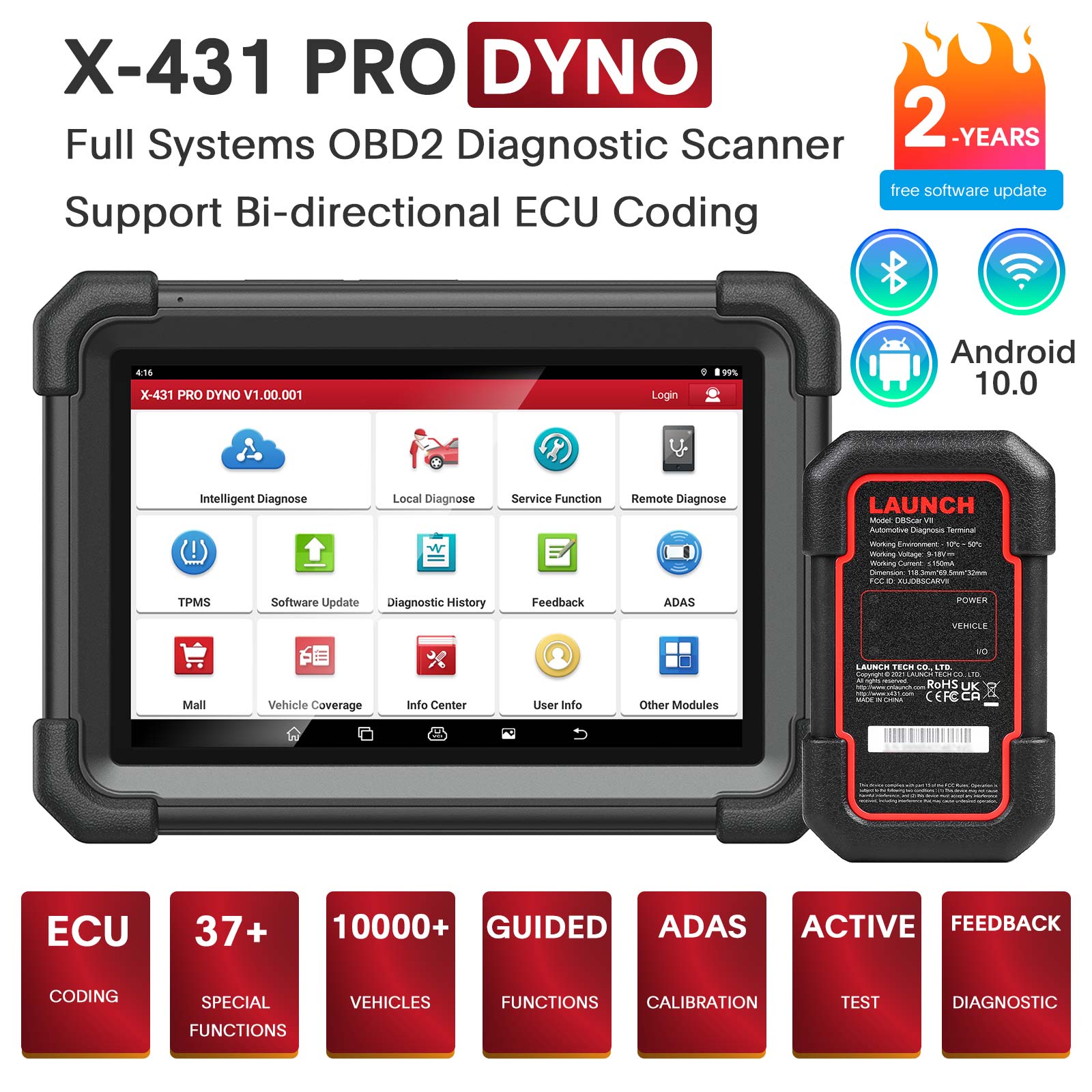 LAUNCH X431 Pro Dyno 2024 all-in-one OBD2 Scanner, ECU Coding  Bi-directional Control 37+ Services Full System Diagnostic scan tool for  all cars, CANFD
