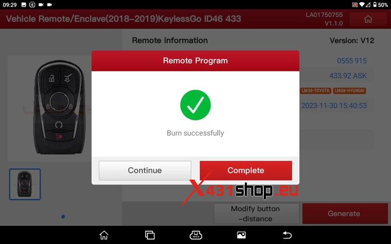 Launch X431 IMMO Tool add smart key for 2020 Buick Enclave