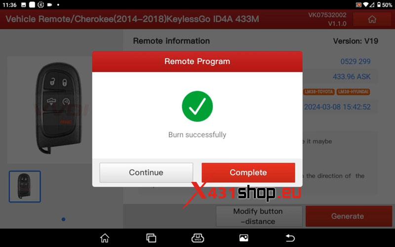 LAUNCH X431 IMMO Tool generates and programs 2018 Jeep Cherokee Key